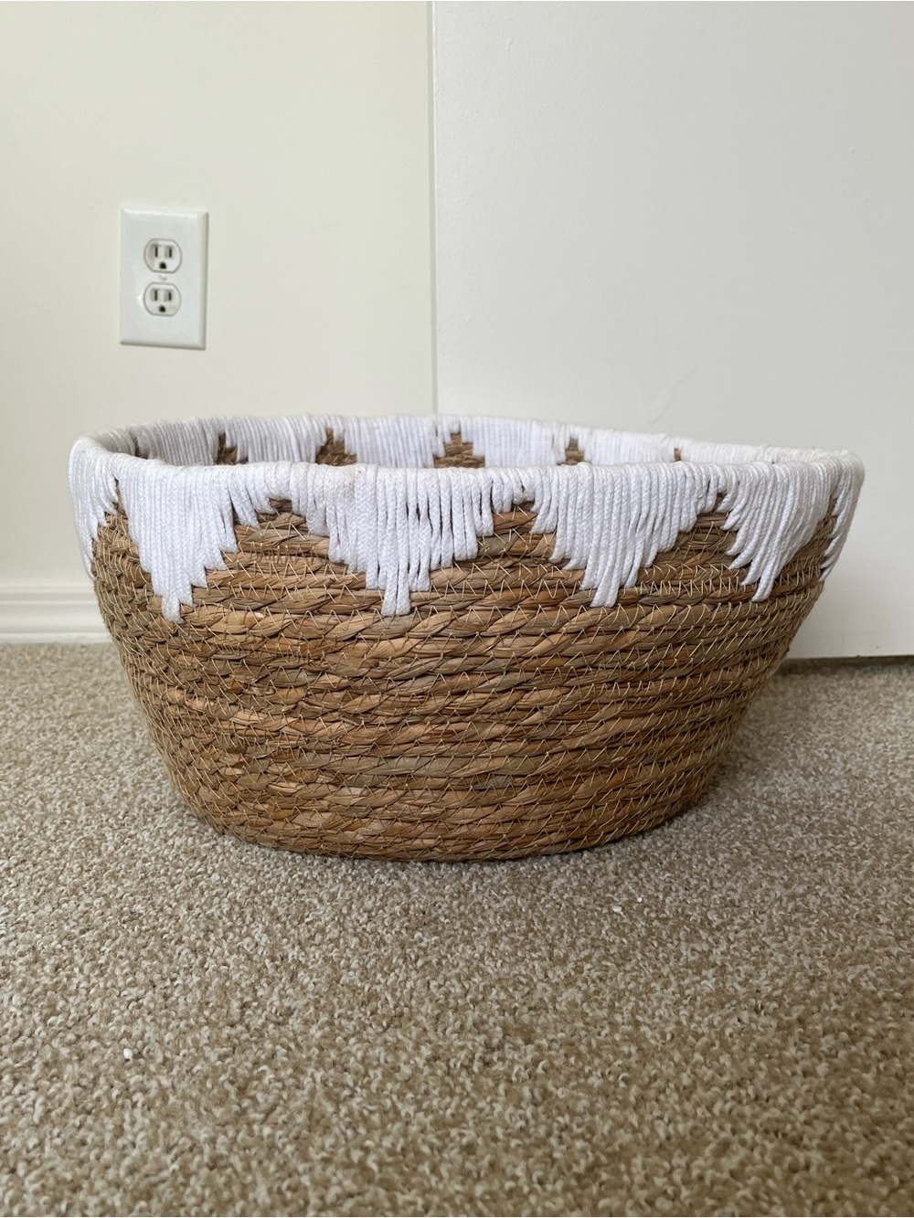 Woven Storage Basket with White Design